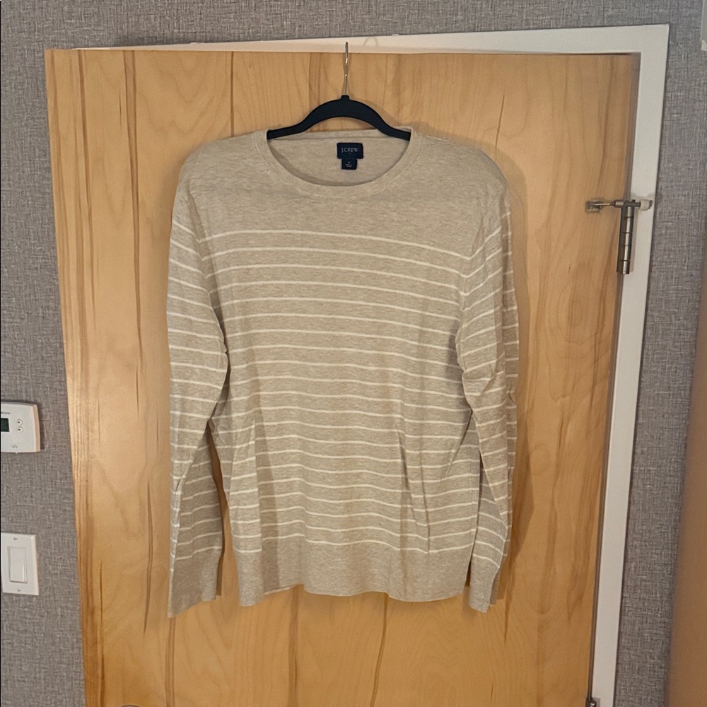 J. Crew Factory Men's Beige Striped Crewneck Sweater